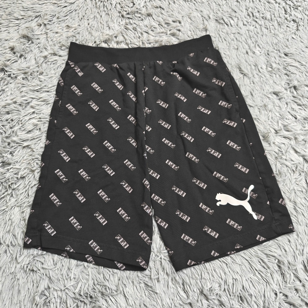 Puma Shorts Mens Small Black All Over Print Drawstring Cotton Blend 845042-01